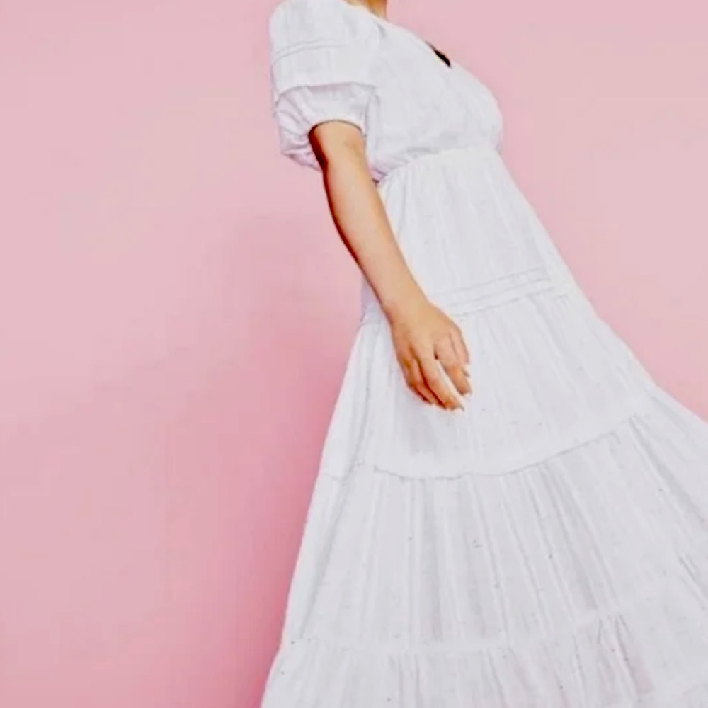 NEW Betsey Johnson white cottagecore boho spectator puff sleeve midi dress